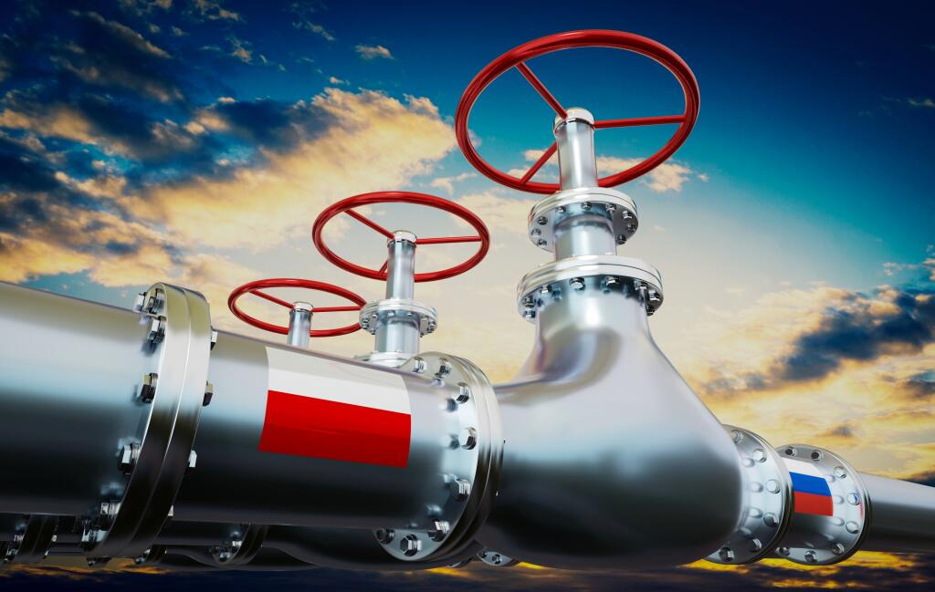Gas,Pipeline,,Flags,Of,Poland,And,Russia,-,3d,Illustration