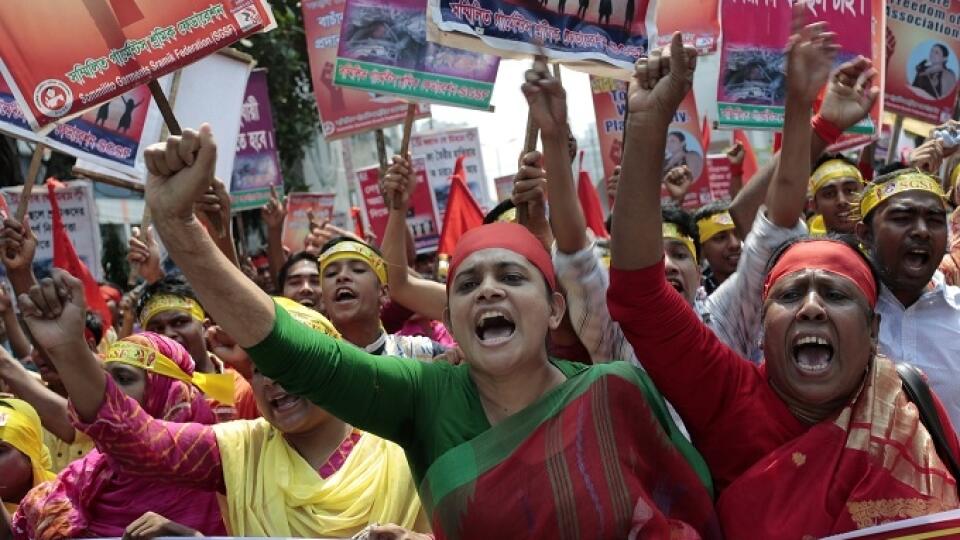 Bangladeshi garment workers shout slogans as they participate in a May Day rally in Dhaka, Bangladesh, Monday, May 1, 2017. Thousands of workers and activists marched during International Workers' Day demanding higher wages and better work conditions. (AP Photo/A.M. Ahad)