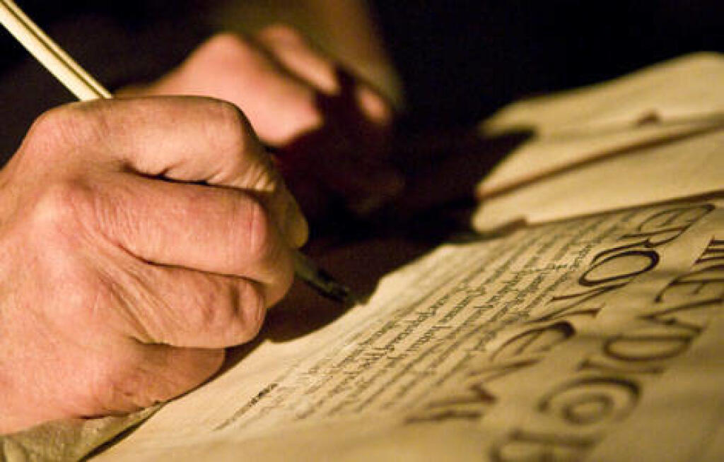 From the National Geographic Channel's Devil's Bible, monk at writing calligraphy. (Photo Credit © MPH / NGC)