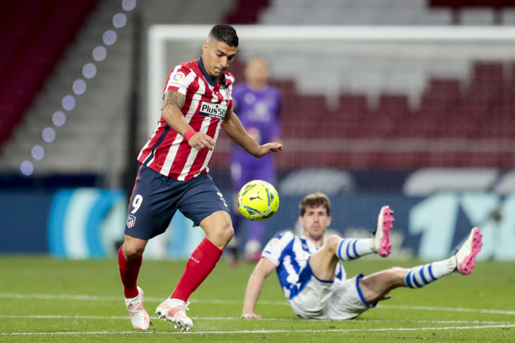 Futbalista Luis Suarez z Atletica Madrid v zápase 36. kola španielskej futbalovej La Ligy Atletico Madrid - Real Sociedad