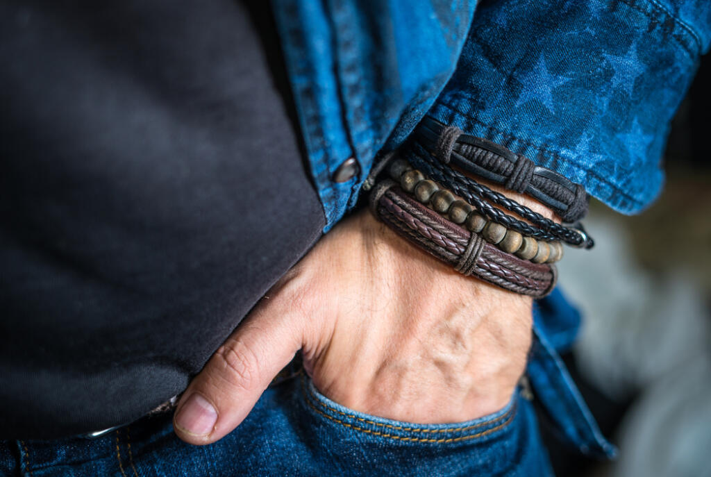 Stylish,Man,Wears,Wrist,Wooden,And,Leather,Bracelets