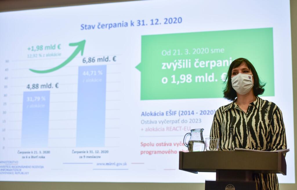 Veronika Remišová tlačová konferencia k výraznému zlepšeniu čerpania eurofondov a k novele zákona o Európskych štrulturálnych a investičných fondoch