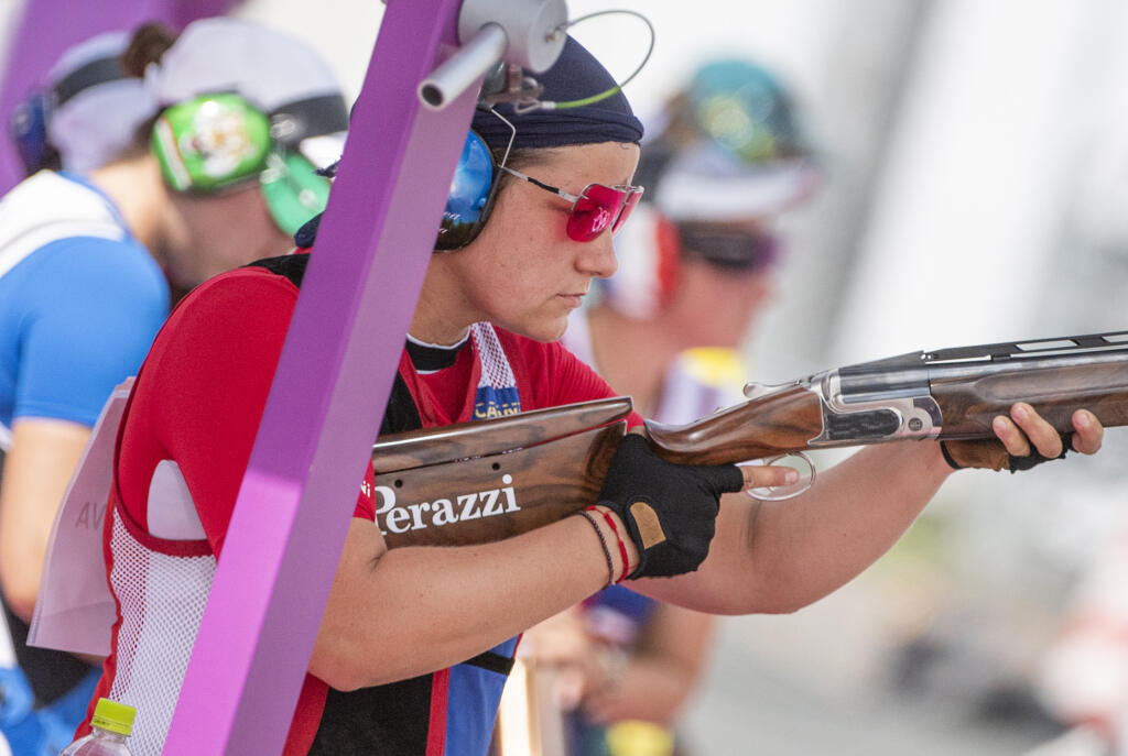 Na snímke slovenská reprezentantka v športovej streľbe Zuzana Rehák-Štefečeková počas prvého dňa kvalifikácie trapu žien na XXXII. letných olympijských hrách v Tokiu v stredu 28. júla 2021. FOTO TASR - Martin Baumann