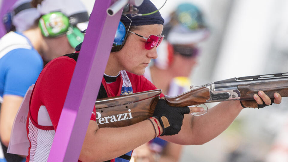 Na snímke slovenská reprezentantka v športovej streľbe Zuzana Rehák-Štefečeková počas prvého dňa kvalifikácie trapu žien na XXXII. letných olympijských hrách v Tokiu v stredu 28. júla 2021.  FOTO TASR - Martin Baumann 