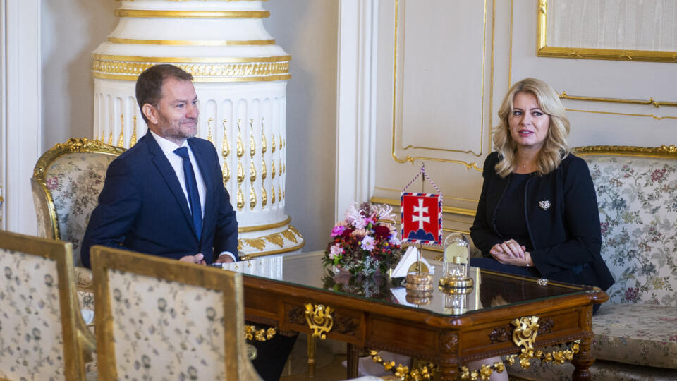 Predseda hnutia OĽANO Igor Matovič a prezidentka Zuzana Čaputová. Po stretnutí si Matovič neodpustil kritiku hlavy štátu. FOTO TASR - Jakub Kotian