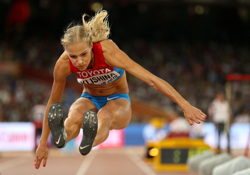 BEIJING, CHINA - AUGUST 28: Darya Klishina of Russia competes in the Women's Long Jump final during day seven of the 15th IAAF World Athletics Championships Beijing 2015 at Beijing National Stadium on August 28, 2015 in Beijing, China. (Photo by Patrick Smith/Getty Images)