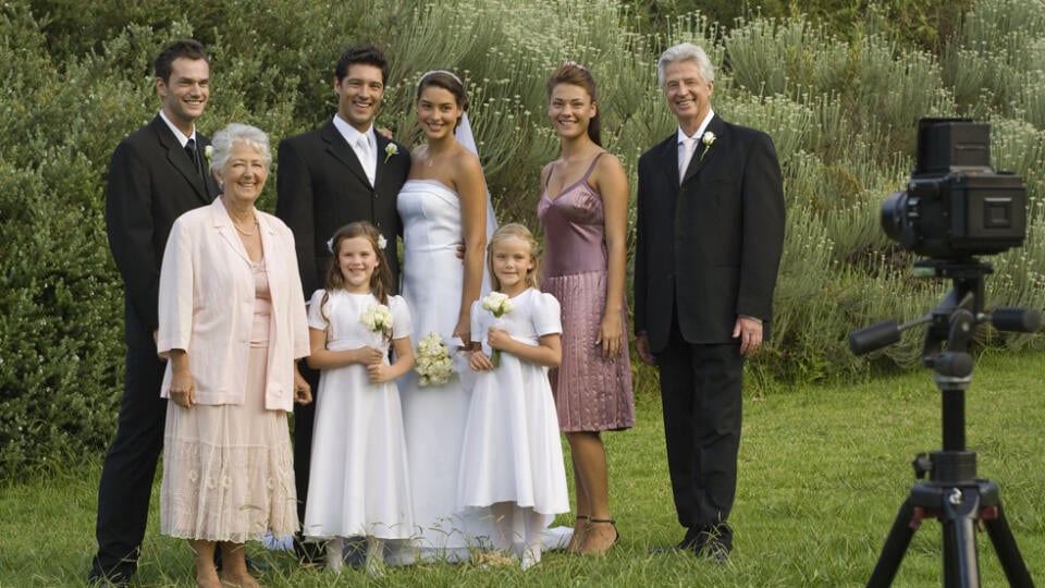 Photographer taking picture of wedding party