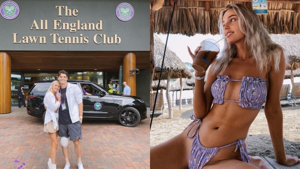 Tenistu Taylora Fritza na Wimbledone v hľadisku podporuje táto sexica.