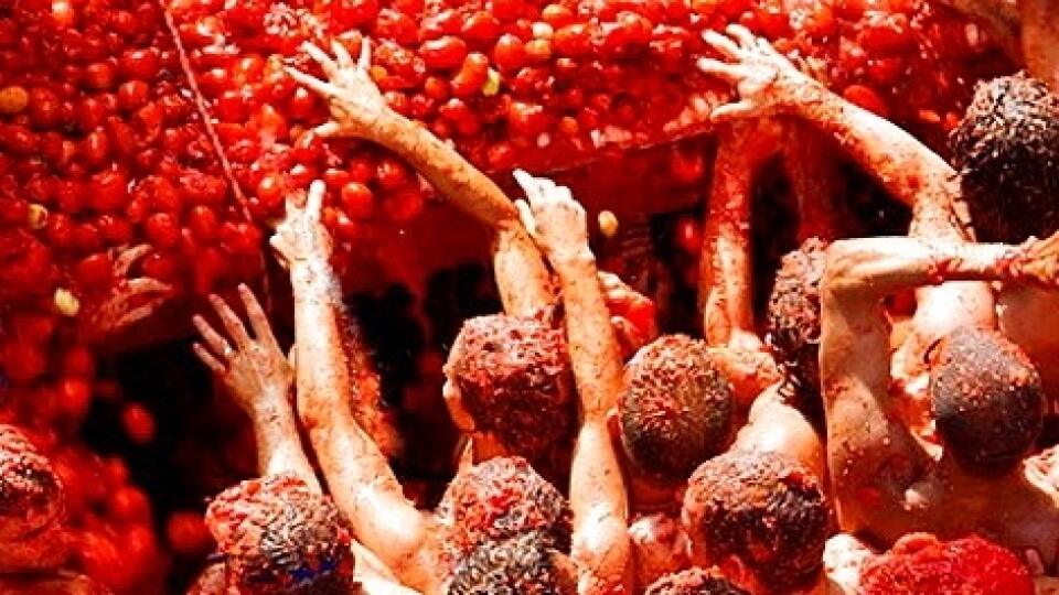 Spain, Valencia Region, Bunol City, Tomatina Festival (Tomato festival)