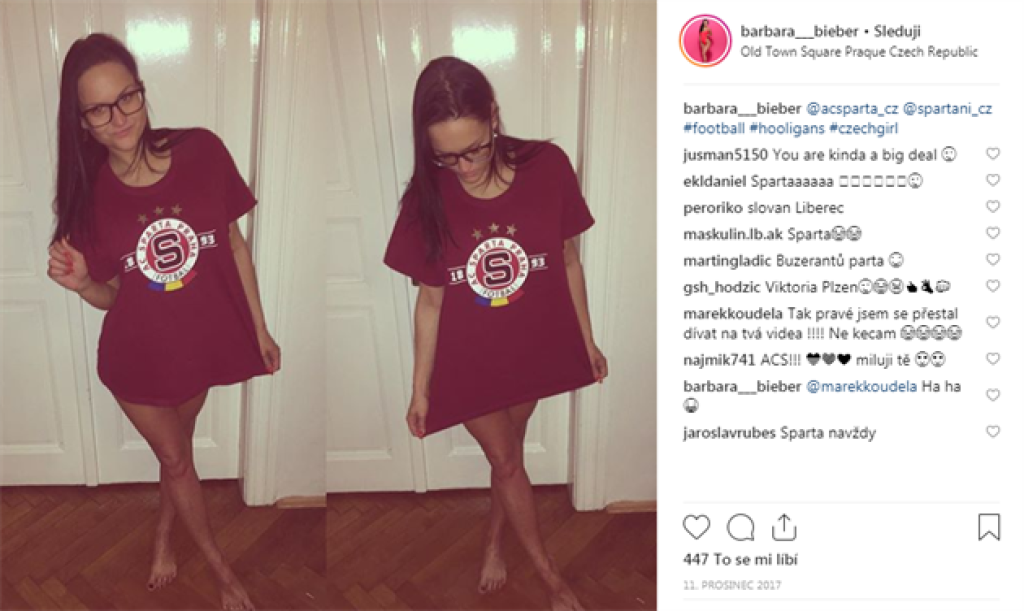 Česká slávna pornoherečka Barbara Bieber ako správna Češka fandí domácom futbalu, konkrétne Sparte Praha,