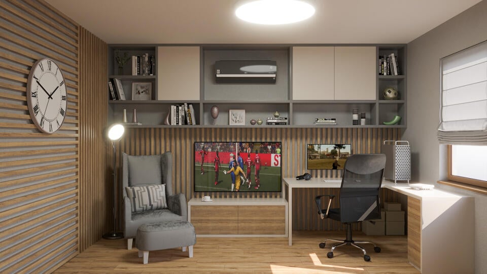 Návrh interiéru funkčnej pracovne od Jasna Design.