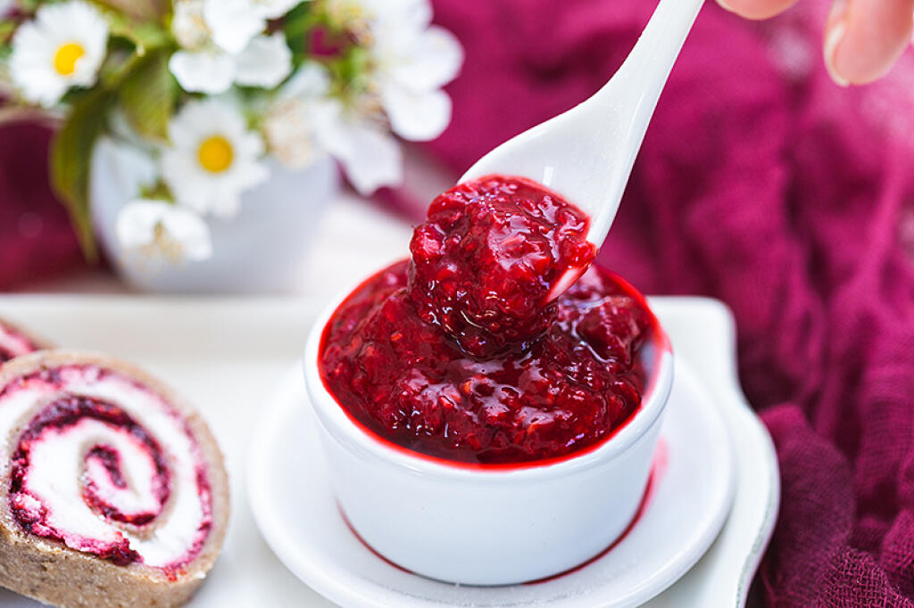Raw,Raspberry,Jam,In,A,White,Cup,And,A,White
