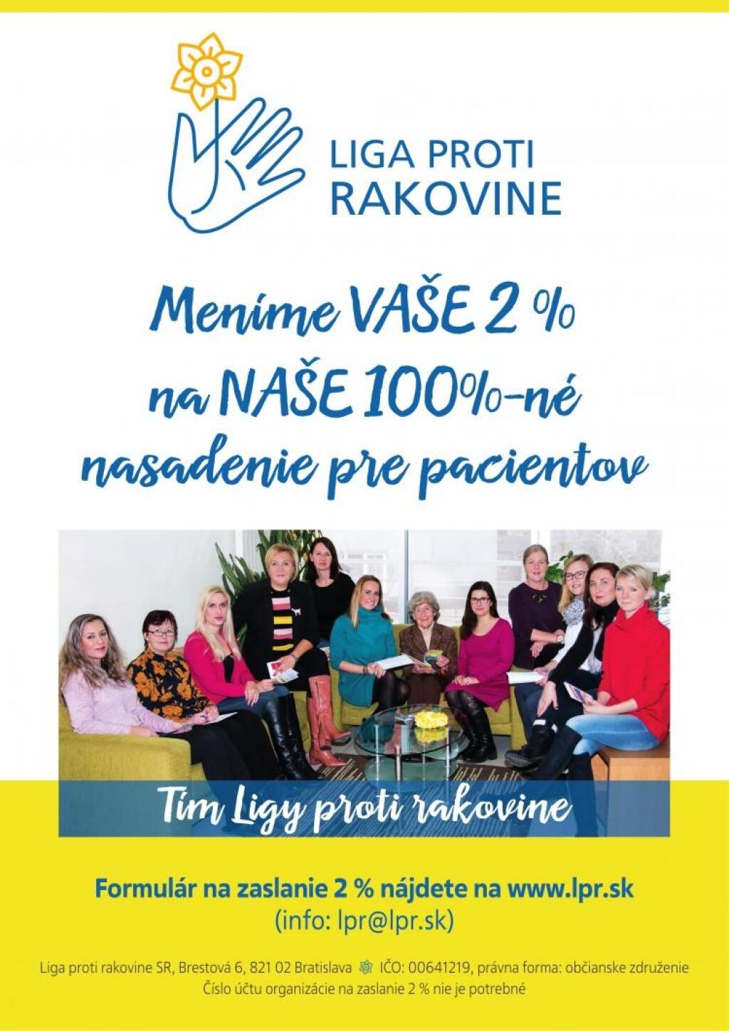 Dve percentá meníme na stopercentné nasadenie, hlási Liga proti rakovine