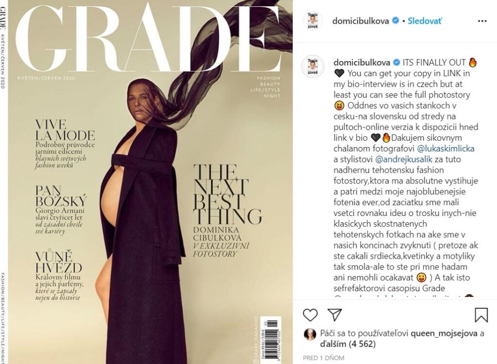 Dominika, ktorá už o pár dní porodí syna Jakuba, sa odhalila pred objektívom fotoaparátu pre Grade Magazine, ktorý konečne vyšiel a umeleckými zábermi sa môže kochať nielen samotná Cibulková, ale celé Slovensko aj Česko.