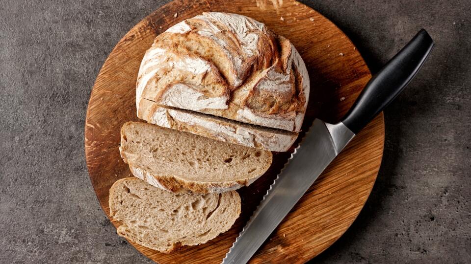 freshly baked bread and knife