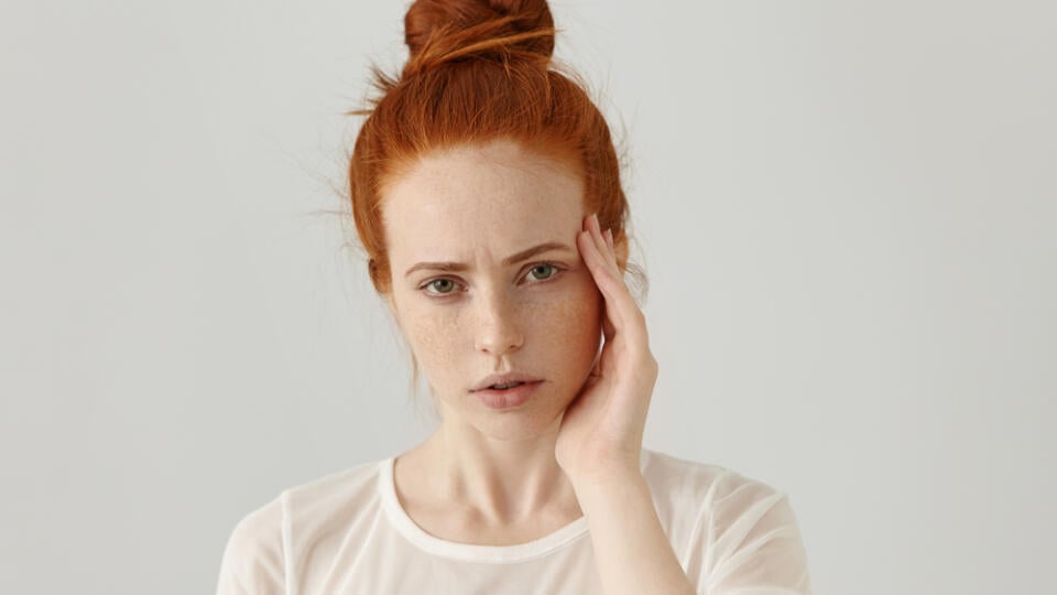 Headshot,Of,Unhappy,Young,Red-haired,Female,Having,Frustrated,And,Painful