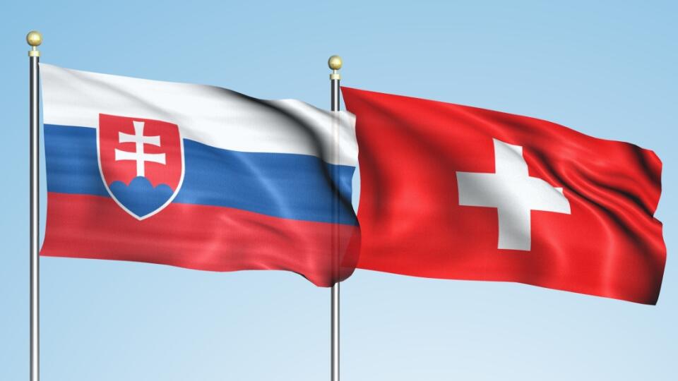 Slovakia,Flag,With,Switzerland,Flag,,3d,Rendering,With,A,Blue