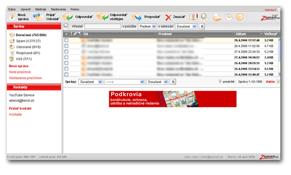 Zoznam ukazuje nový e-mail