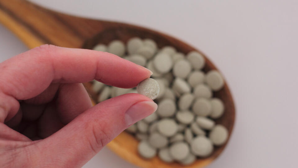 Closeup,Of,Iodine,Supplement,On,A,Wooden,Spoon.