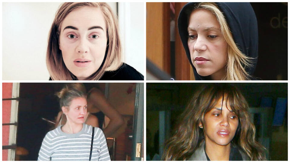 Hore zľava: Speváčky Adele a Shakira, dole herečky Cameron Diaz a Hale Berry.