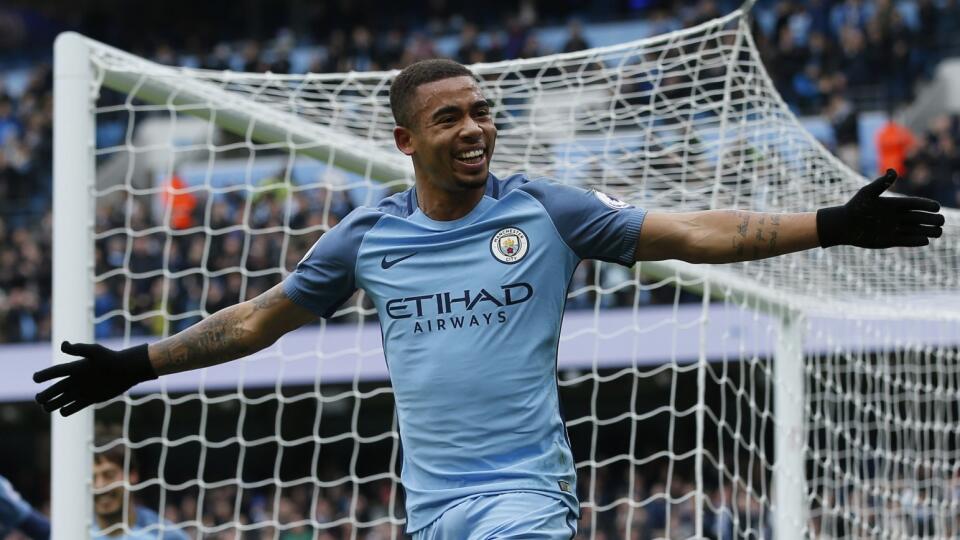 Manchester City's Gabriel Jesus celebrates scoring their first goal