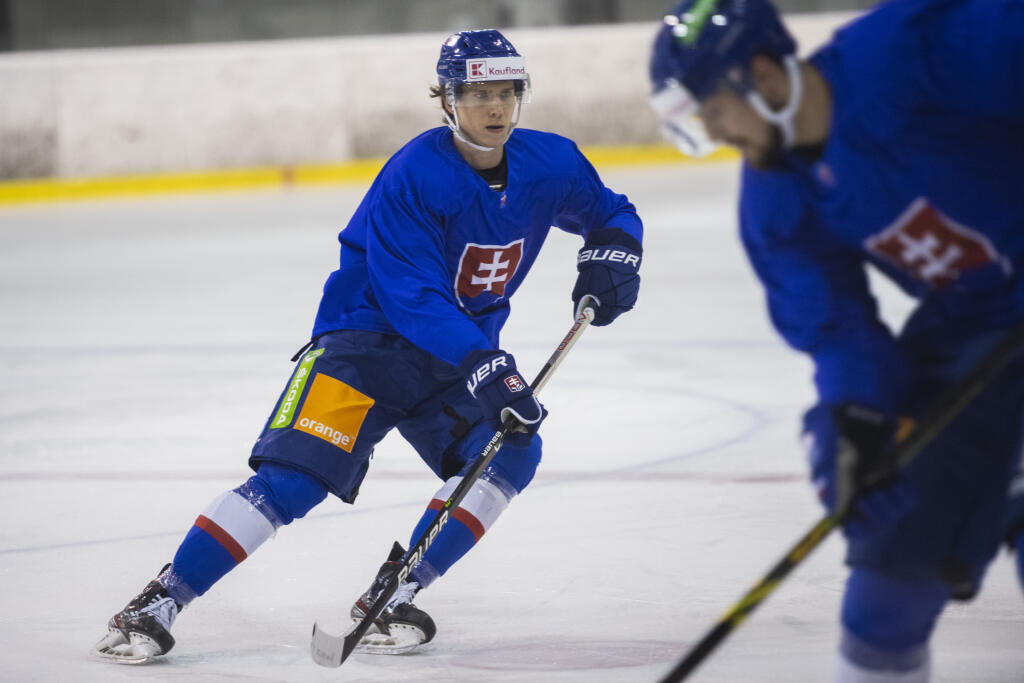 Na snímke hokejista Andrej Kollár počas tréningu slovenskej reprezentácie pred MS vo Fínsku.