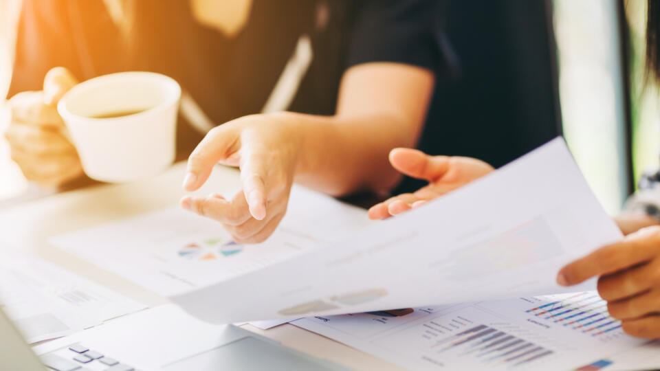 Two,Business,Woman,Investment,Consultant,Analyzing,Company,Annual,Financial,Report