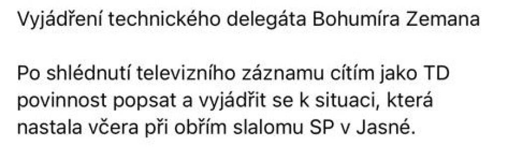 BratPetry Vlhovej sa napísal na sociálne siete vyjadrenie technického delegáta pretekov.