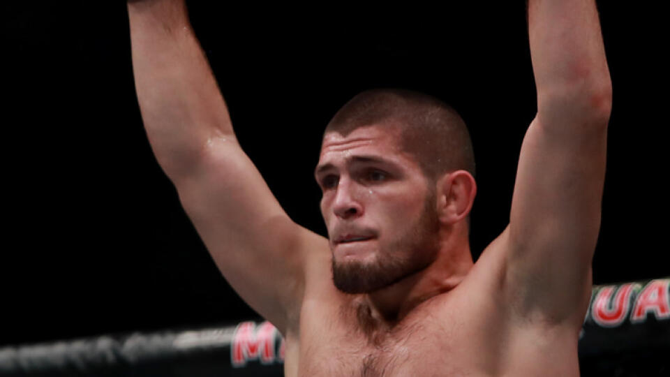 NEW YORK, NY - NOVEMBER 12:  Khabib Nurmagomedov of Russia reacts against Michael Johnson of the United States in their lightweight bout during the UFC 205 event at Madison Square Garden on November 12, 2016 in New York City.  (Photo by Michael Reaves/Getty Images )