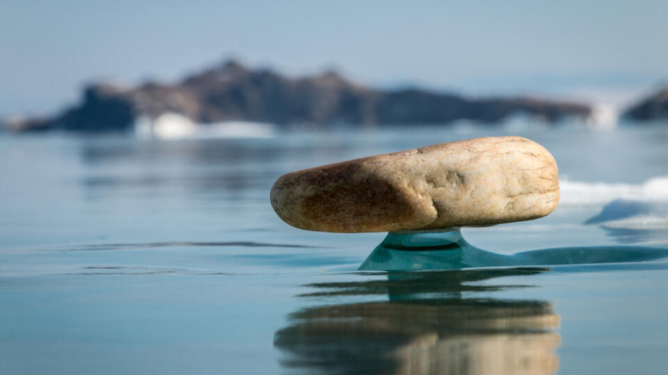 Stone,On,A,Leg,Of,Ice,,Lake,Baikal,,Day,,Landscape