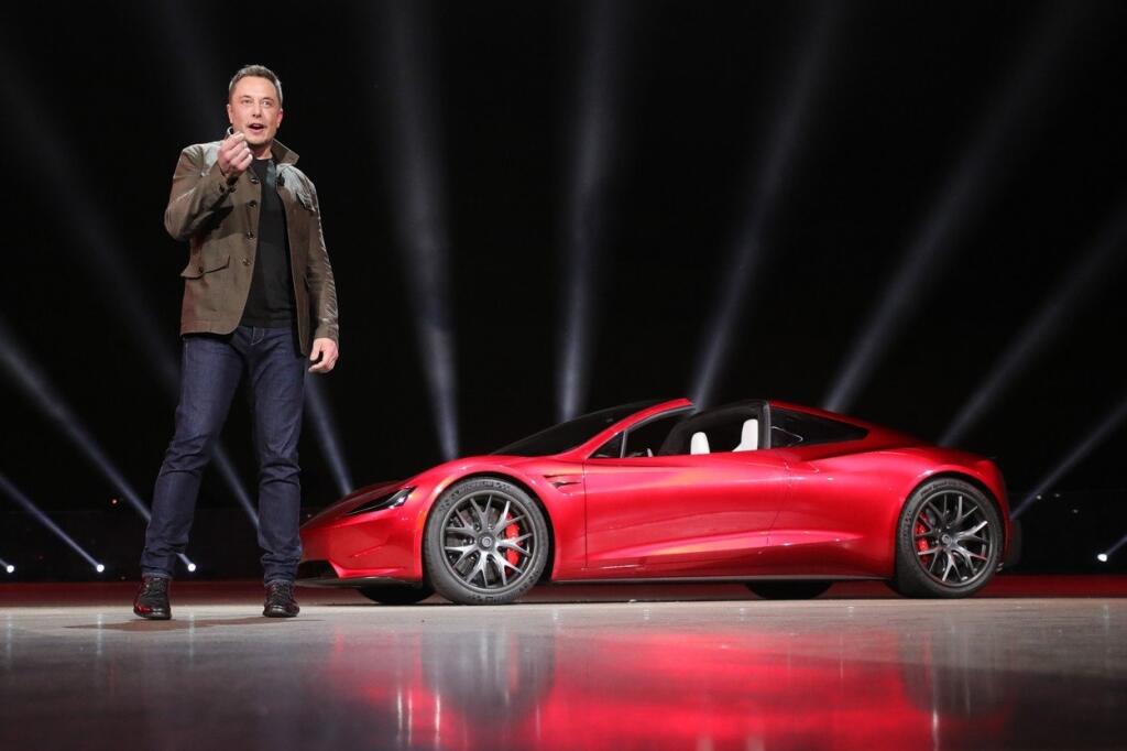 November 16, 2017 - Hawthorne, California, U.S. - Tesla Motors 2020 Roadster. ELON MUSK claims it is the fastest production car ever made. The base model will be able to travel from 0 to 60 miles per hour in 1.9 seconds, which would be a record. It will go 0 to 100 miles per hour in 4 seconds. It will have a 200 kilowatt hour battery pack and will be able to drive 620 miles on a single charge,  The first 1,000 cars will cost $250,000 each, paid in full up front, with later models starting at $20