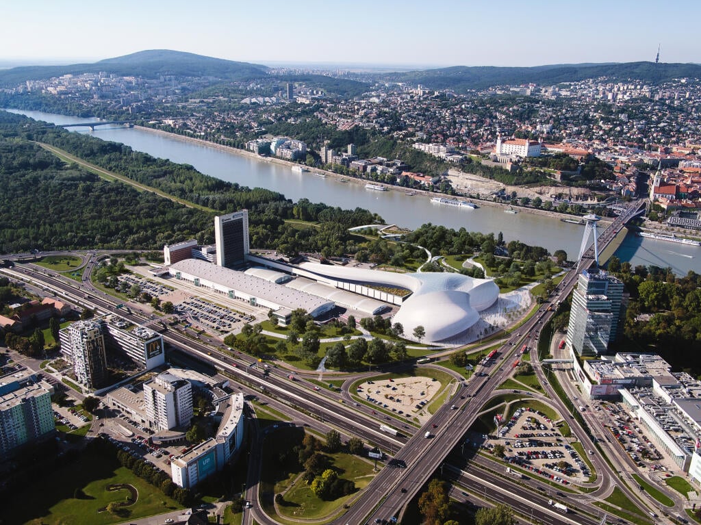 Vizualizácia nového kultúrneho a kongresového centra v bratislavskej Petržalke.