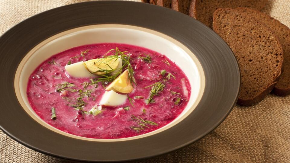 Traditional russian cold vegetable soup with beet