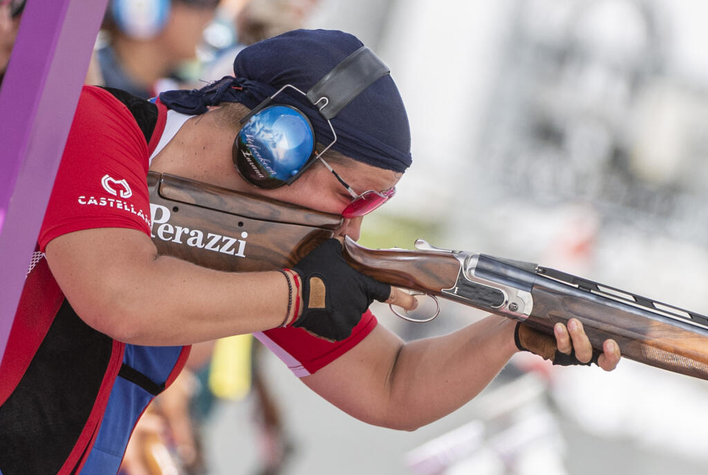 Na snímke slovenská reprezentantka v športovej streľbe Zuzana Rehák-Štefečeková počas prvého dňa kvalifikácie trapu žien na XXXII. letných olympijských hrách v Tokiu v stredu 28. júla 2021. FOTO TASR - Martin Baumann