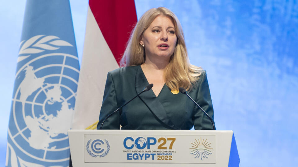 Na snímke prezidentka SR Zuzana Čaputová počas prejavu na Klimatickej konferencii OSN COP 27 v egyptskom Šarm aš-Šajchu 7. novembra 2022. FOTO TASR - Michal Svítok