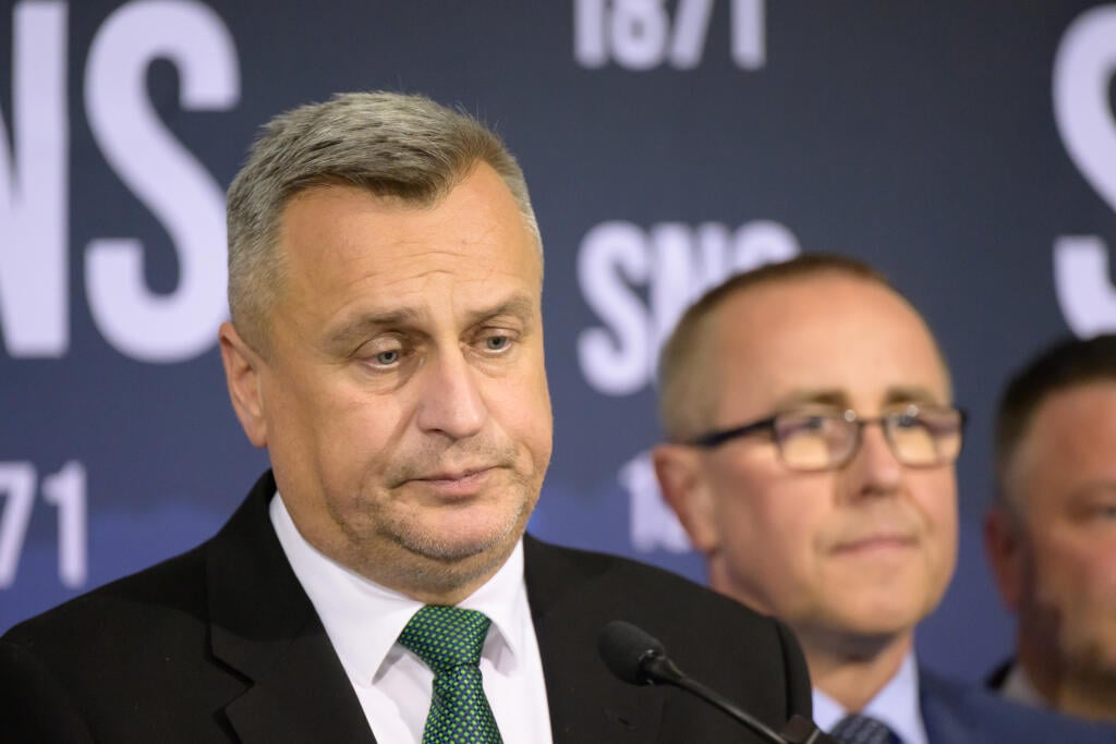 Na snímke predseda SNS a podpredseda parlamentu Andrej Danko počas tlačovej konferencie po skončení snemu SNS 21. júna v Nitre. FOTO TASR - Hernich Mišovič