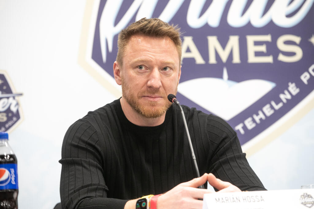 Marián Hossa počas tlačovej konferencie na Winter Games.