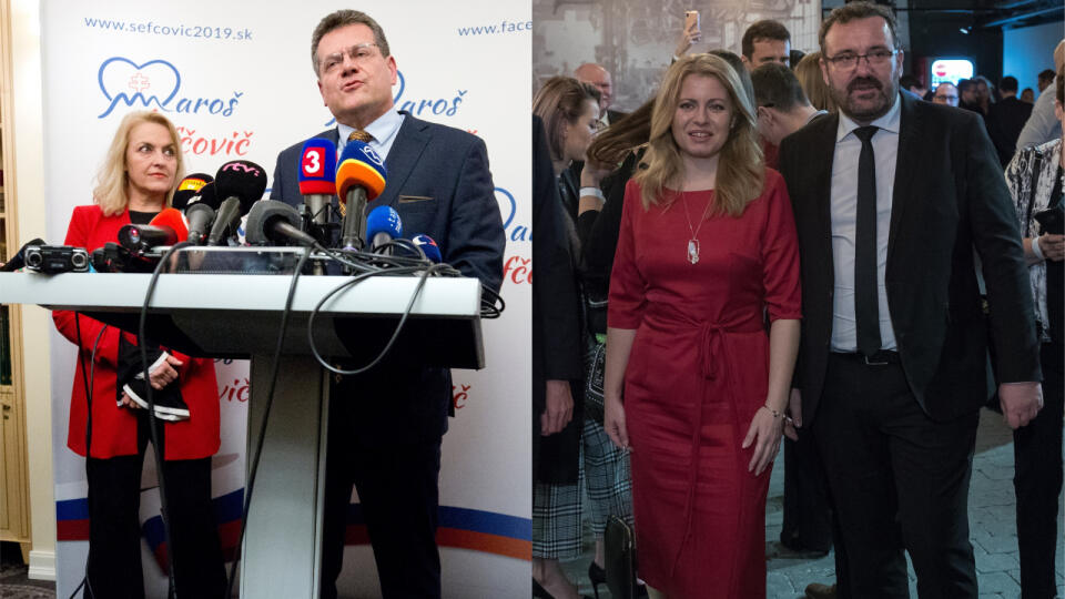 Maroš Šefčovič s manželkou Helenou a Zuzana Čaputová s partnerom Petrom Konečným.