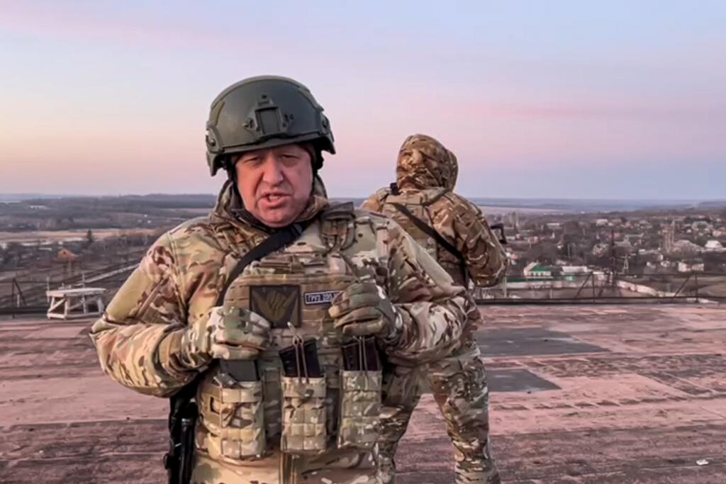 In a still from the video, Yevgeny Prigozhin, the founder of the Russian mercenary Wagner Group, at an unspecified location in Ukraine, pleads with Ukrainian President Volodymyr Zelensky to withdraw the remaining Ukrainian forces from Bakhmut and save their lives.