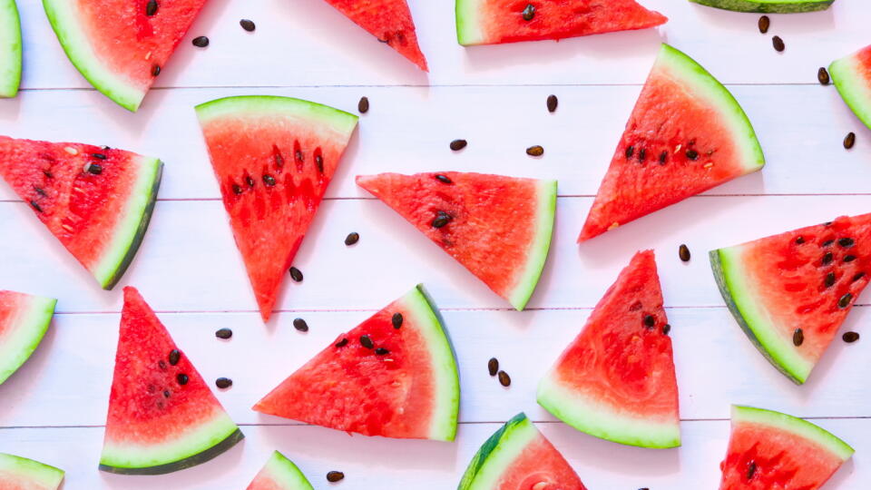 Sliced,Watermelon,On,A,Light,Pink,Wooden,Background.,Summer,Concept.