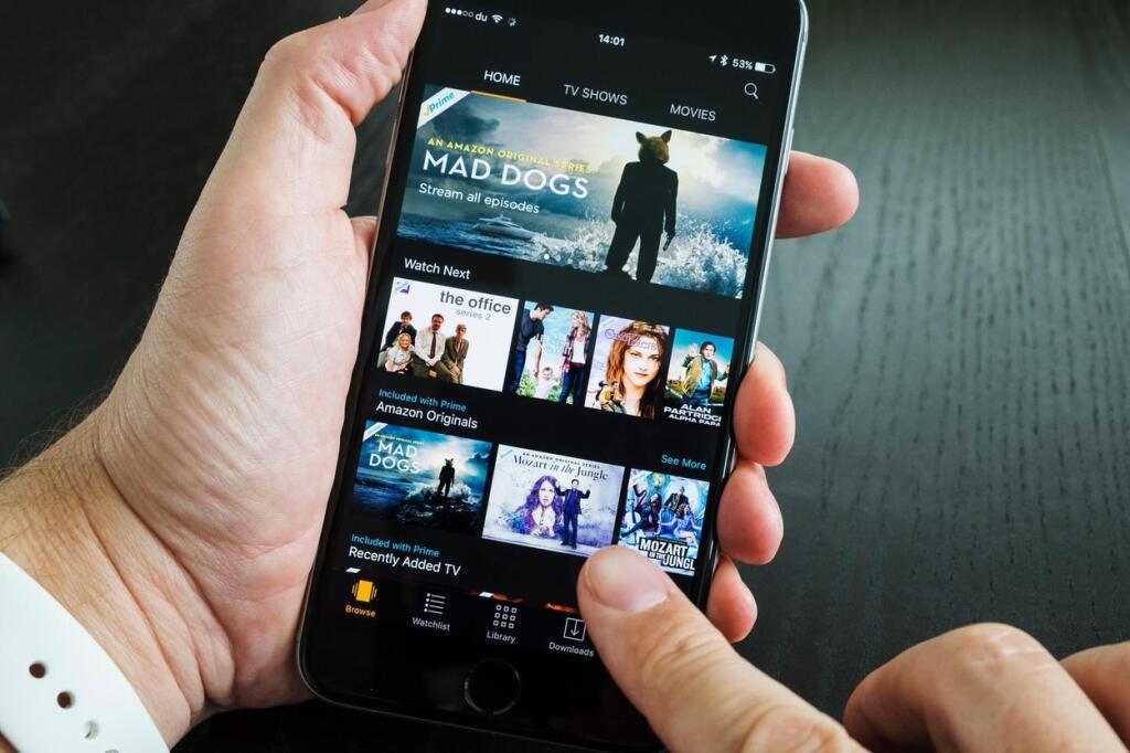 Homepage of Amazon Prime Video streaming service on an iPhone 6 plus smart phone