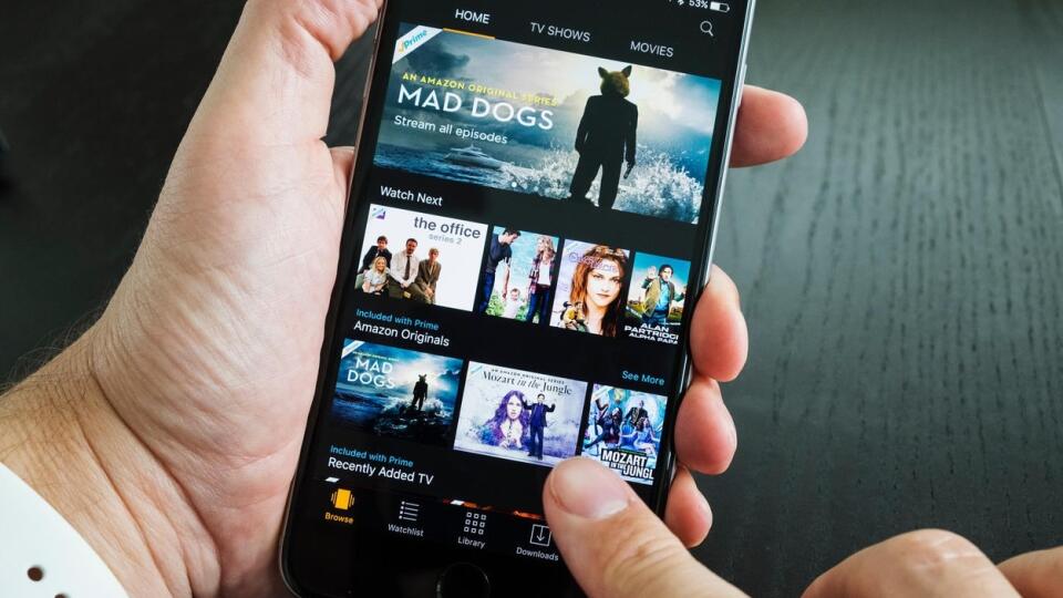 Homepage of Amazon Prime Video streaming service on an iPhone 6 plus smart phone