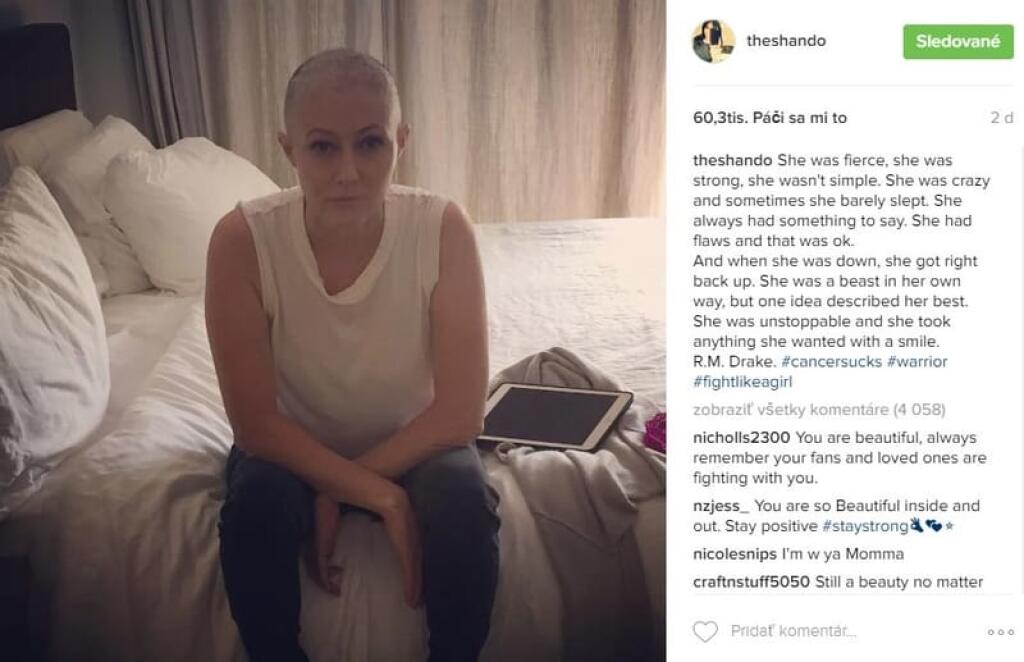 Shannen Doherty sa rakovina rozšírila a po niekoľkonásobnej chemoterapii prišla o vlasy.