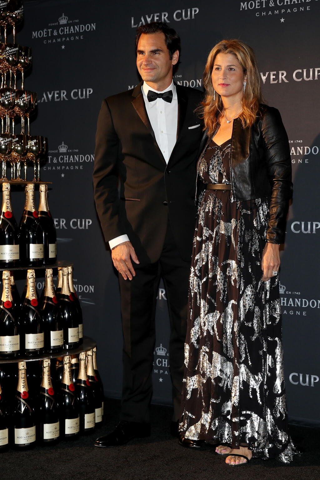 CHICAGO, IL - SEPTEMBER 20: Team Europe Roger Federer of Switzerland and spouse Mirka Federer arrive on the Black Carpet during the Laver Cup Gala at the Navy Pier Ballroom on September 20, 2018 in Chicago, Illinois. The Laver Cup consists of six players from Team World competing against their counterparts from Team Europe. John McEnroe will captain Team World and Team Europe will be captained by Bjorn Borg. The event runs from 21-23 Sept. (Photo by Matthew Stockman/Getty Images for The Laver