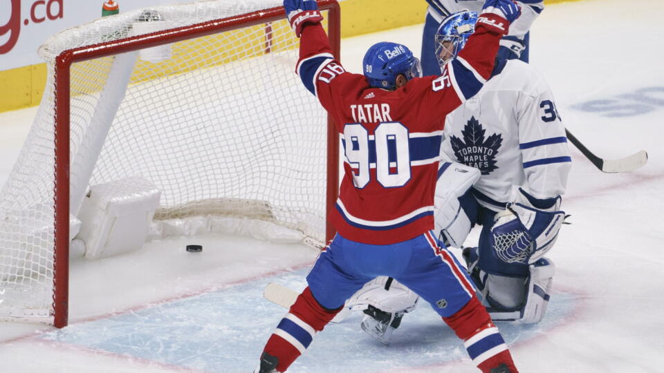 Tomáš Tatar oslavuje gól v zápase zámorskej hokejovej NHL Montreal Canadiens - Toronto Maple Leafs.