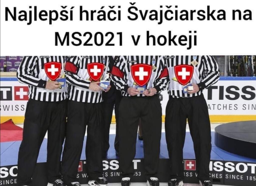 Slovenskí hokejisti vyfasovali následne osemgólový debakel od Švajčiarska. Okrem hokejistov to vo vtipoch schytali aj rozhodcovia, ktorí vylučovali jedného Slováka za druhým.