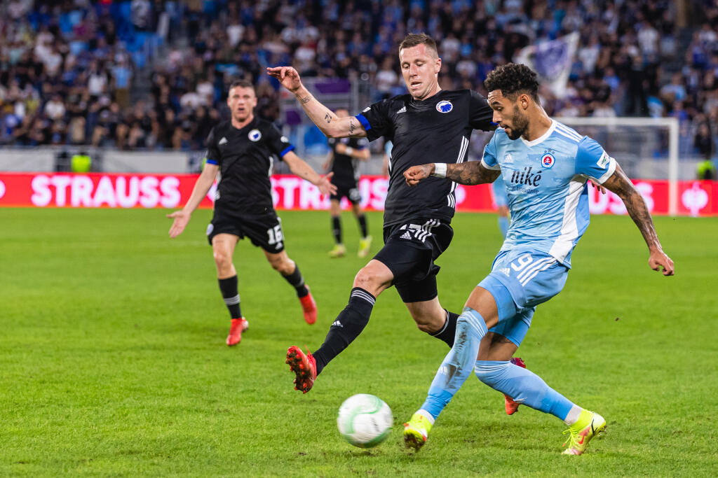 Na snímke Andre Green počas zápasu F skupiny Európskej konferenčnej ligy medzi ŠK Slovan Bratislava a FC Kodaň.