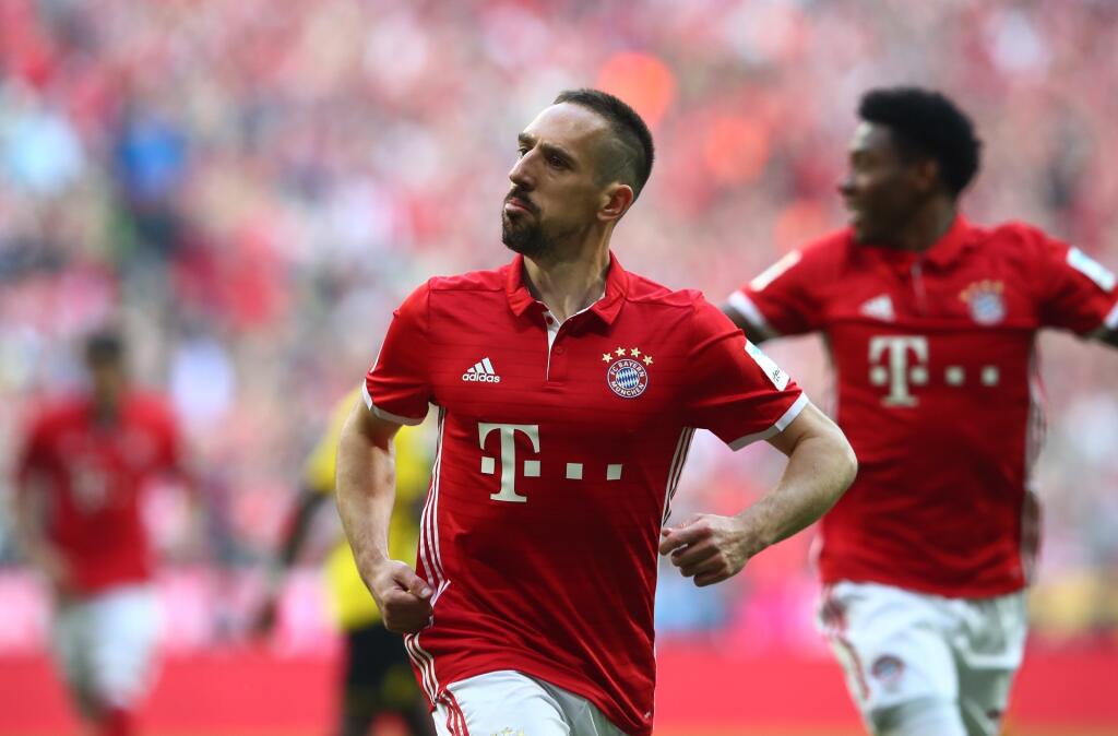 Bayern Munich's Franck Ribery celebrates scoring their first goal