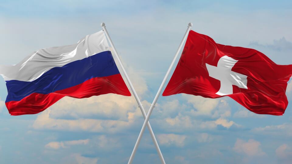Flags,Of,Russia,And,Switzerland,Waving,In,The,Wind,On