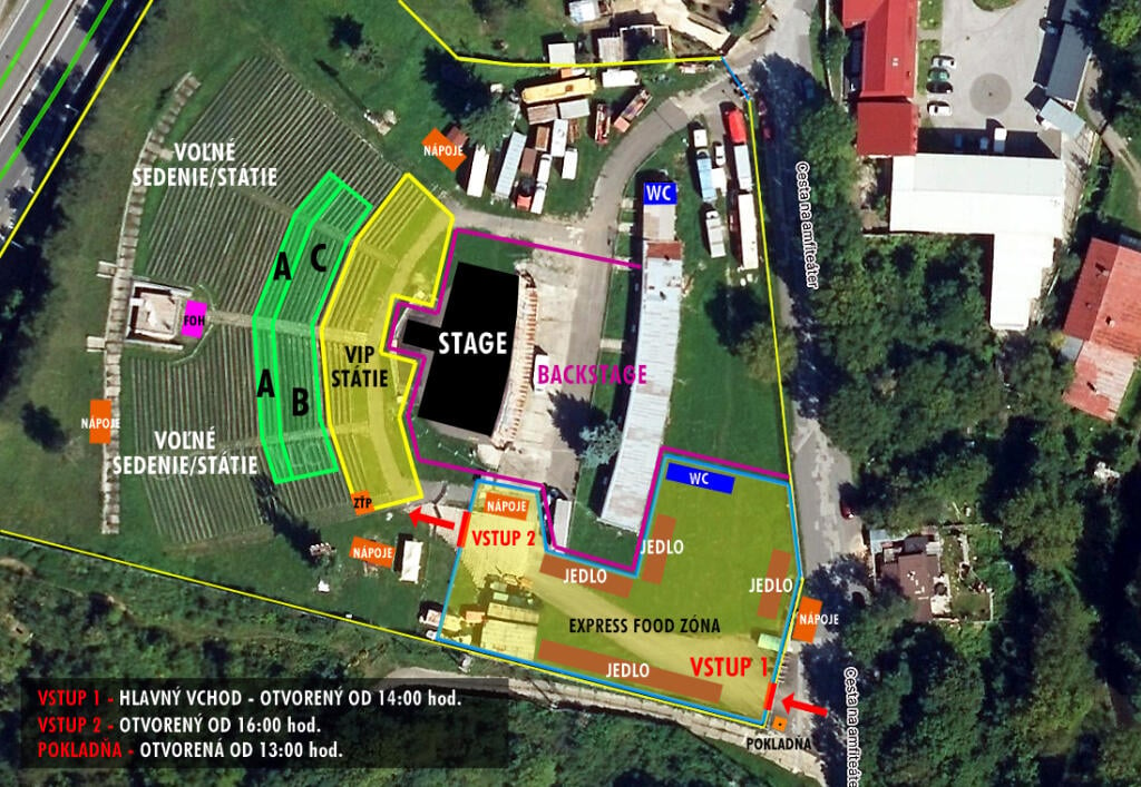 Mapa amfiteátra v Banskej Bystrici, kam sa presunuli koncerty Hollywood Vampires a Deep Purple.